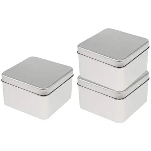 joyMerit Set of 3 Small Tin Box Container, Square Empty Tin Storage Case (9x9x5.5 cm)