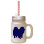Navy Chow Chow Silhouette Frosted Glass Mason Jar With Straw