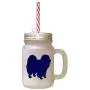 Navy Chow Chow Silhouette Frosted Glass Mason Jar With Straw Navy Chow Chow Silhouette Frosted Glass Mason Jar With Straw