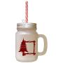 Maroon Pine Tree Frame Frosted Glass Mason Jar With Straw