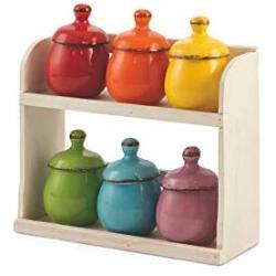 Villa dEste Home Tivoli Jars with Stand, Dolomite + Wood, Multicoloured, One Size