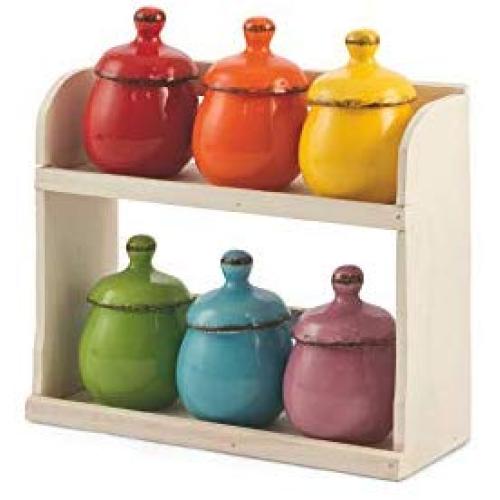 Villa dEste Home Tivoli Jars with Stand, Dolomite + Wood, Multicoloured, One Size