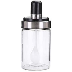 Kitchen Supplies Glass Seasoning Bottle Salt Storage Box Spice Jar With Spoon Creative Stainless Steel Storage Box Home,Clear