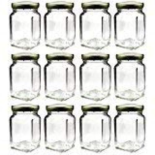 (12 Pack) 6 oz (190 ml) Victorian Square Glass Jar with Gold Metal Lid by Packaging For You