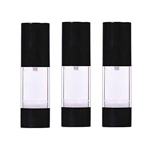 3PCS 30ML 1OZ Black Empty Vacuum Plastic Lotion Bottles with Pump Head and Cap Emulsion Storage Holder Refillable Portable Container Jar for Travel Vacation Camping Daily Life Use