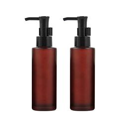 2PCS 100ML/3.4oz Empty Amber Frosted Glass Lotion Pump Bottle Jars with Black Pump Top Cosmetic Makeup Packing Storage Container Dispenser for Essential Oil Emulsion Essence Toiletries Toner Liquid