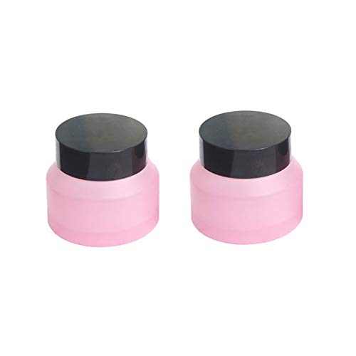 2PCS 50ml/1.7oz Empty Refillable Pink Glass Cream Jar Tins with Screw Cap and Inner Pad Cosmetic Container Pot Storage Holder Sample Package for Cream Lotion Lip Balm Ointments Eye Shadow