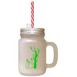 Green Tree Ghosts Boo Halloween Frosted Glass Mason Jar With Straw