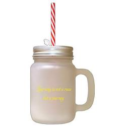 Yellow Learning Is Not A Race But A Journey Frosted Glass Mason Jar With Straw