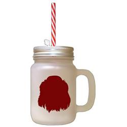 Maroon Welsh Springer Spaniel Silhouette Frosted Glass Mason Jar With Straw