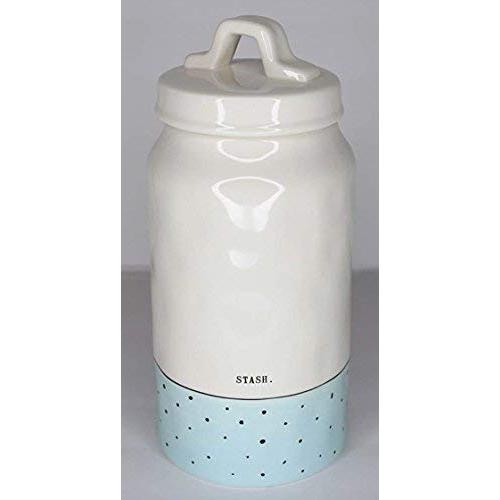 Rae Dunn Magenta Dishwasher Safe Canister (4.75" Diameter x 10.5" Height Including Handle) Polka Dots/Blue STASH (10.5" Canister)