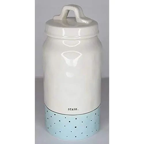 Rae Dunn Magenta Dishwasher Safe Canister (4.75" Diameter x 10.5" Height Including Handle) Polka Dots/Blue STASH (10.5" Canister)