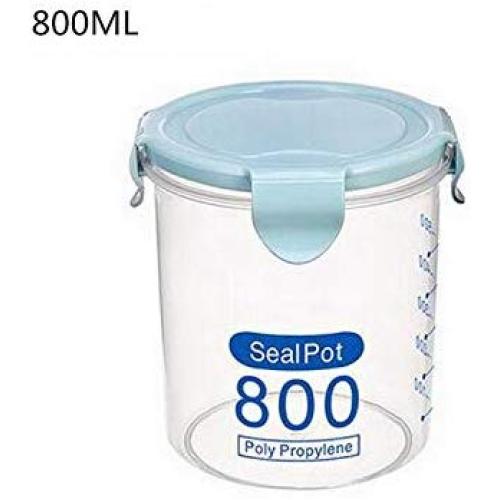 Rice Beans Storage Jar With Seal Cover 4 Lattices Plastic Kitchen Storage Box Refrigerator Food Preservation Container,800Ml Blue
