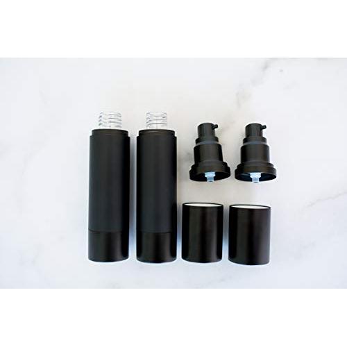 (2 Pack) 50ml Matte Black Airless Pump Bottle Luxury Container - Refillable Cosmetic Dispenser