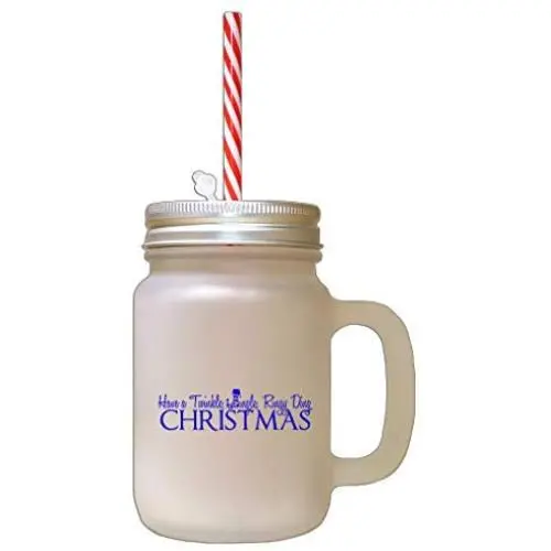 Royal Blue Have Twinkle, Jingle, Rangy Ding, Christmas Frosted Glass Mason Jar With Straw Royal Blue Have Twinkle, Jingle, Rangy Ding, Christmas Frosted Glass Mason Jar With Straw