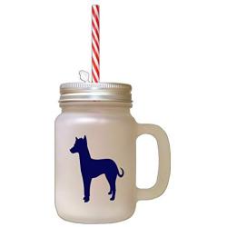 Navy Peruvian Hairless Dog Silhouette Frosted Glass Mason Jar With Straw