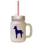 Navy Peruvian Hairless Dog Silhouette Frosted Glass Mason Jar With Straw