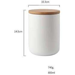 Cereal Containers Ceramic Storage Canister, Sealed Wooden Cover Containers (Color : White, Size : 80ml)