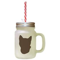Brown Tonkinese Cat Head Silhouette #2 Frosted Glass Mason Jar With Straw