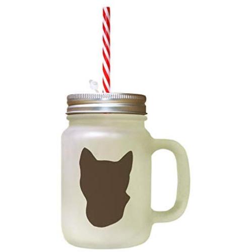 Brown Tonkinese Cat Head Silhouette #2 Frosted Glass Mason Jar With Straw