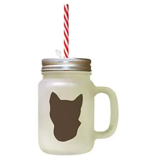 Silhouette de tête de chat Tonkinois Brun #2 Bocal en Verre Froissé avec Paille Silhouette de tête de chat Tonkinois Brun #2 Bocal en Verre Froissé avec Paille