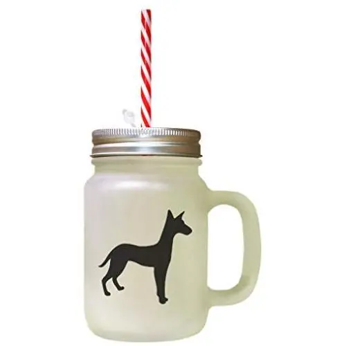 Black Podenco Canario Silhouette Frosted Glass Mason Jar With Straw Black Podenco Canario Silhouette Frosted Glass Mason Jar With Straw