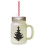 Black Christmas Tree #6 Frosted Glass Mason Jar With Straw