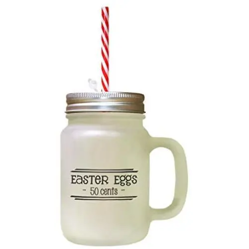 Black Easter Eggs 50 Cents Frosted Glass Mason Jar With Straw Black Easter Eggs 50 Cents Frosted Glass Mason Jar With Straw