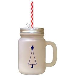 Navy Christmas Tree Style 2 Frosted Glass Mason Jar With Straw