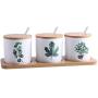 Porcelain Canisters，Set of 3 Spice Jar with Airtight Bamboo Lid,Kitchen Seasoning Jar (Plant 01)