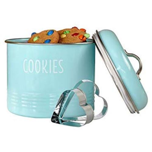 Outshine Vintage Cookie Jar with Airtight Lid, Cute Cookie Container with 2 Bonus Cookie Cutters, Decorative Kitchen Food Storage Holder for Cookies, Biscuits, and Baked Treats, Mint