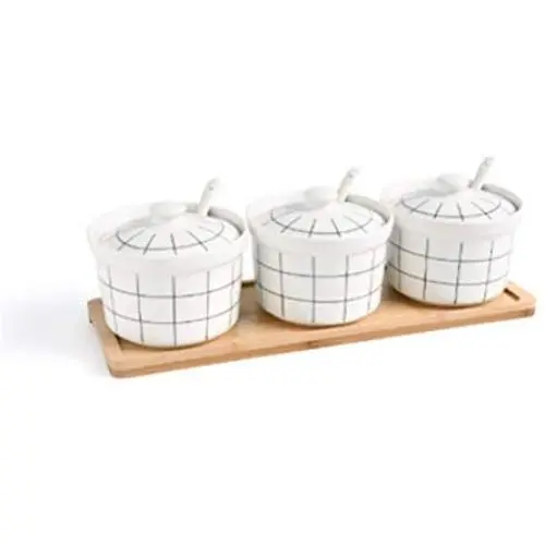 Mini Spice Jars Household ceramic seasoning jar Japanese seasoning box three-piece suit kitchen supplies Mini Spice Jars Household ceramic seasoning jar Japanese seasoning box three-piece suit kitchen supplies
