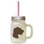 Brown German Rough Haired Pointer Silhouette Frosted Glass Mason Jar With Straw