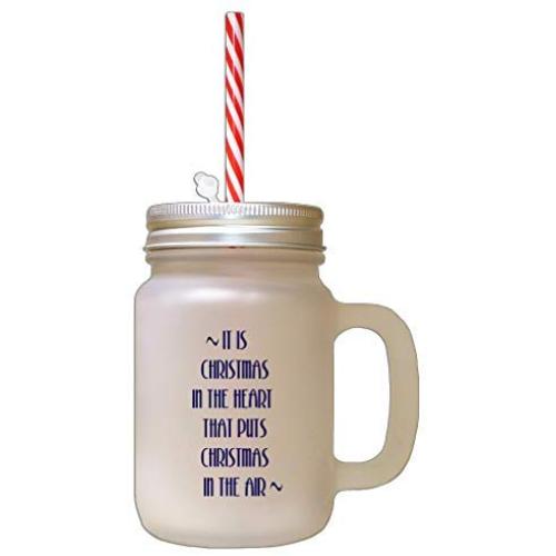 Navy It Christmas In Hart That Puts Christmas In Air Frosted Glass Mason Jar With Straw