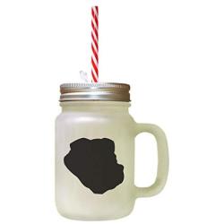 Black Olde English Bulldogge Silhouette Frosted Glass Mason Jar With Straw