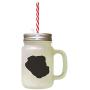 Black Olde English Bulldogge Silhouette Frosted Glass Mason Jar With Straw