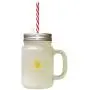 Yellow (Shooting Pool Makes Me Happy) Frosted Glass Mason Jar With Straw