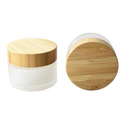 Furnido 2 Pack 30ml/1oz, 50ml/2oz Frosted Glass Jar Pot Refillable Empty Glass Face Cream Makeup Container Cosmetics Jar With Natural Bamboo Lids and Inner Liners Homemade lotion Travel Bottle Packaging