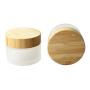 Furnido 2 Pack 30ml/1oz, 50ml/2oz Frosted Glass Jar Pot Refillable Empty Glass Face Cream Makeup Container Cosmetics Jar With Natural Bamboo Lids and Inner Liners Homemade lotion Travel Bottle Packaging