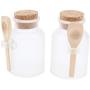 dailymall Pair of Empty Plastic Jars Bottles with Corks & Wooden Spoon - Great for Bath Salt Bottles, Milk Bottles, Kitchen Salt Sugar Spice Jars - 100g/3.5oz