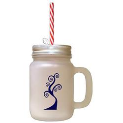 Navy Tree #2 Frosted Glass Mason Jar With Straw