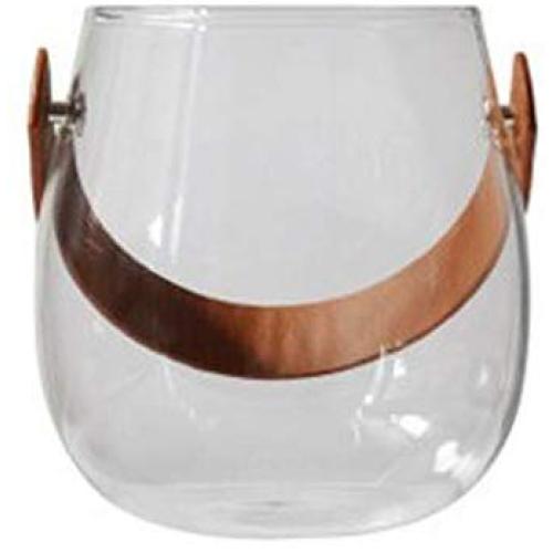 Unique Nordic Glass Storage Jar Bottle With Leather Handle Minimalist Desk Storage Bottle Organizer Flower Vase Container Decor,Low