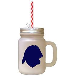 Navy Greek Harehound Silhouette Frosted Glass Mason Jar With Straw