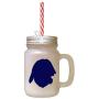 Navy Greek Harehound Silhouette Frosted Glass Mason Jar With Straw