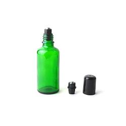 3 PCS 50 ML 1.7 OZ Green Glass Refillable Roll-On Bottles with Stainless Steel Roller Ball and Black Cap Essential Oil Container Perfume Makeup Sample Dispenser Roller Vials