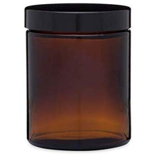 6 oz Amber Glass Squat Jars (Black Cap) Case 12 by Berlin Packaging