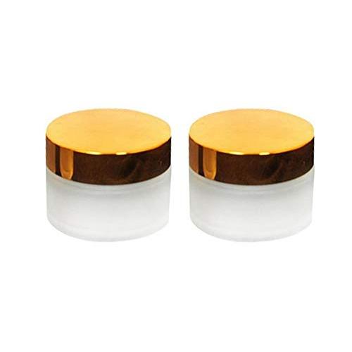 2Pcs Empty Refillable Upscale Frosted Glass Cosmetic Cream Container Bottle Vial Jars with Golden Lid and Inner Pad for Facial Cream Eye Cream Eye Shadow Nail Art(50g/1.7oz)