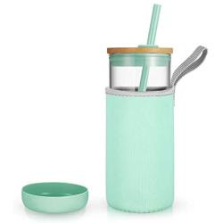 Tronco 20oz Glass Tumbler Glass Water Bottle Straw Silicone Pedestal Sleeve Bamboo Lid With Removeable Soft Insulator Sleeve - BPA Free