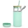 Glas Trinkbecher 20oz mit Silikon-Podest-Griff, Bambusdeckel und abnehmbarer weicher Isolierschicht - BPA-frei