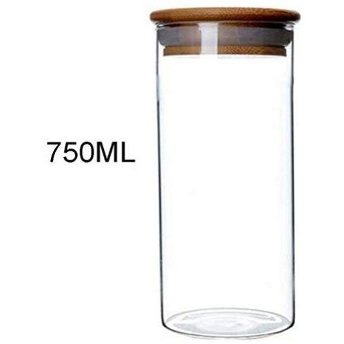 Glass Food Storage Jar with Natural Wood Lid - Coffee Bean & Kitchen Container for Tea Dry Fruit Nuts Candy Seasoning Spaghetti Clear Sealing size 750ML/25.4oz